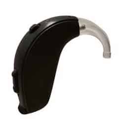 Prothèse auditive contour d'oreille classique de type BTE (Behind The Ear : derrière l'oreille)